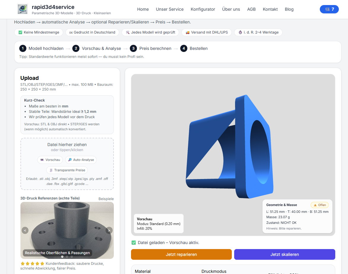 Automatische 3D Modellanalyse – Geometrie, Volumen und Reparatur vor dem 3D Druck